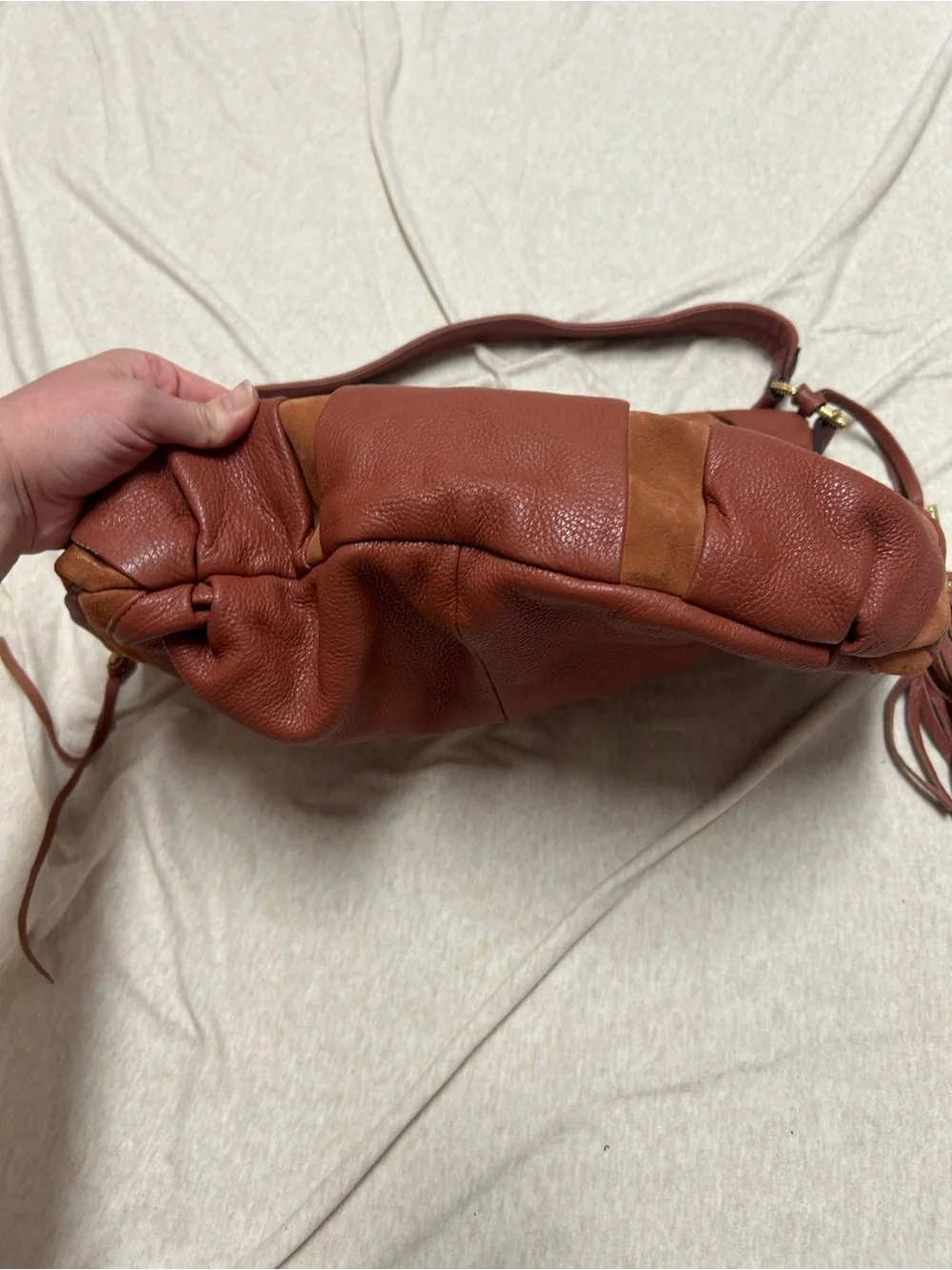 Aimee Kestenberg Tuscany Hobo Purse Bag Slouchy Paneled Suede Pebble Leather